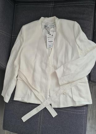 Новый кремовый пиджак zara из натуральных тканей5 фото