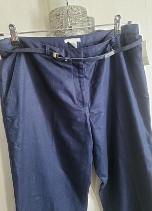 Синие брюки с поясом лён2 фото