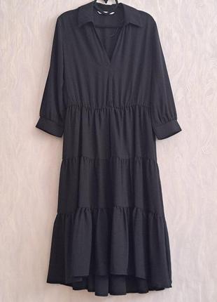 Черное длинное ярусное платье3 фото