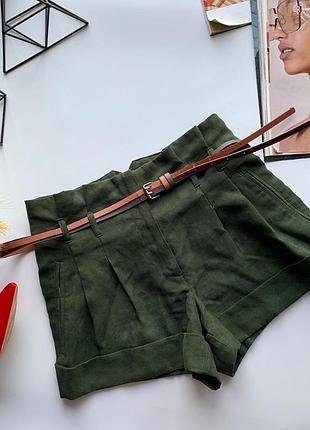 👗великолепные шорты цвета хаки/высокие зелёные замшевые шорты с поясом👗