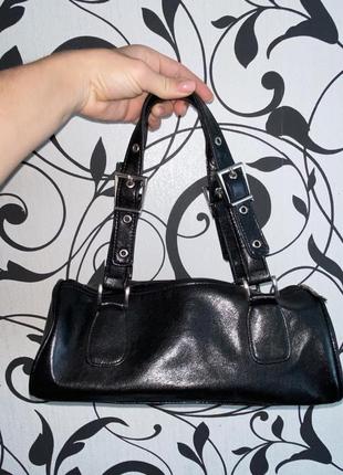 Чорна сумка багет сумка з еко шкіри сумка у вінтажному стилі zara чёрная сумка багет трендовая сумка6 фото