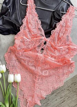 Кораловий ажурний боді асос, високий зріст