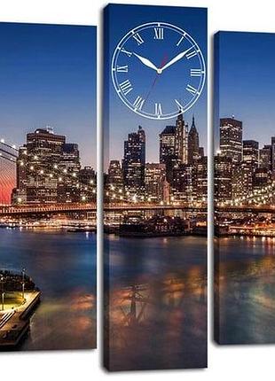 Модульна картина з годинником dk нічне місто 80x108 см (m5c-chf67)