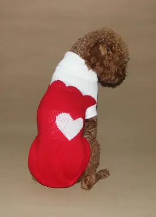 Вязаный акриловый свитер для маленьких собак, щенков, кошек, котов  "красное сердце" m03903 фото