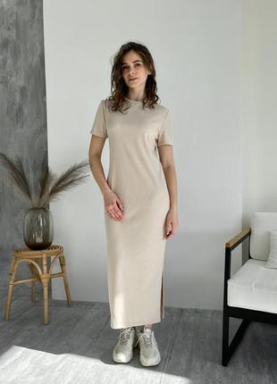 Трендовое платье женское платье  свободное платье с разрезом платье в рубчик платье футболка длинное платье бренд merlini модное платье3 фото