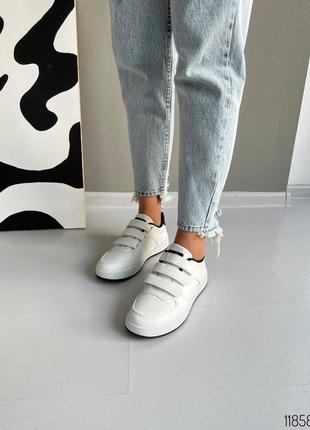 Белые кожаные кроссовки кеды с липучками на липучках2 фото
