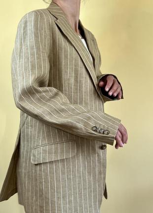 Пиджак из льна бежевого цвета в вертикальную полоску1 фото