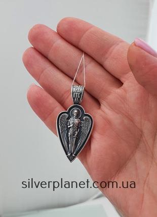 Срібний кулон архангел михайло. підвіс оберіг ангел хранитель срібло 925 проби3 фото