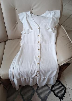 Белоснежное платье сарафан лён5 фото