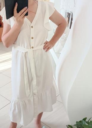 Белоснежное платье сарафан лён8 фото