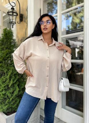 Блуза рубашка однотонная невесомая большого размера батал туника парео черная белая бежевая на пуговицах рукава на резинке