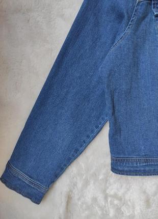 Голубая джинсовая куртка пиджак джинс деним хлопок стрейч батал джинсовка большого размера без ворот7 фото