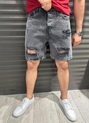 Джинсовые шорты мужские рваные серые турция / джинсові шорти чоловічі рвані сірі1 фото