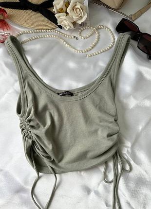 🍐топ в рубчик zara з зав‘язками хакі