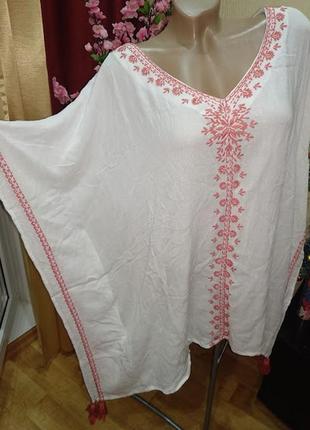 Пляжное платье туника накидка с вышивкой 100% вискоза2 фото