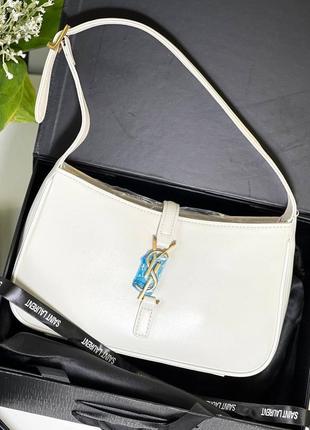 Сумка женская кожаная белая брендовая в стиле лоран ysl yves saint laurent hobo1 фото