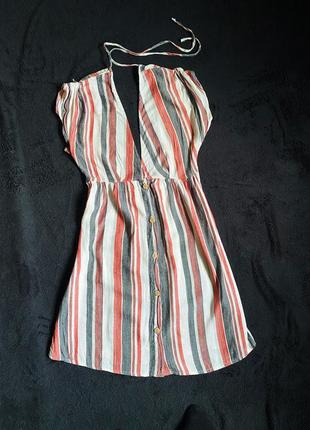 Ніжна легка літня сукня сарафан в полоску на ґудзиках з відкритою спиною2 фото