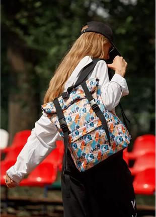 Жіночий рюкзак sambag rolltop milton тканевий з принтом "light"3 фото