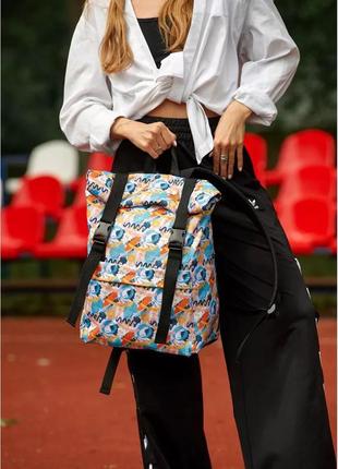 Жіночий рюкзак sambag rolltop milton тканевий з принтом "light"4 фото