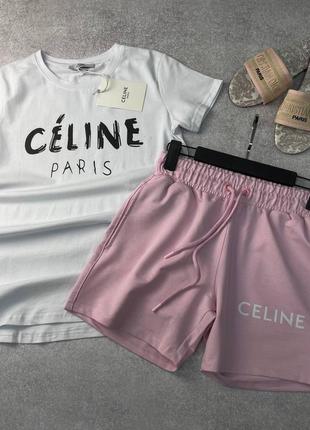 Женский сет celine: шорты + футболка + тапки