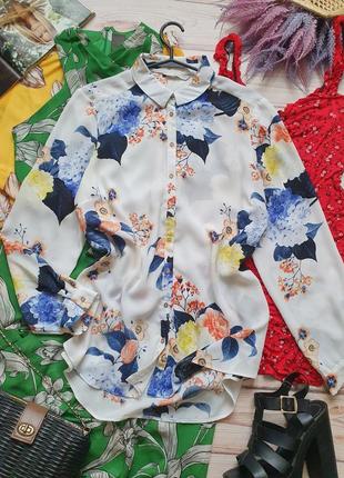 Цветочная шифоновая блуза с гортензиями4 фото