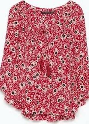 Zara цветочная свободная блузка с кисточками