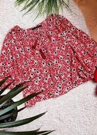 Zara цветочная свободная блузка с кисточками9 фото