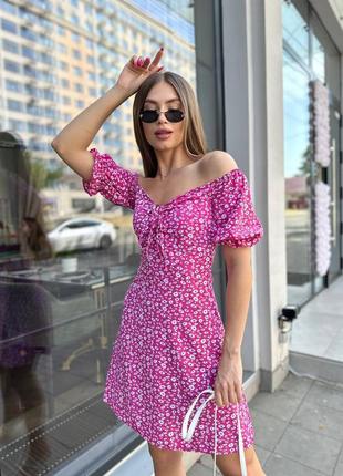 Літня легка сукня 2023 рожева з квітами принт білий3 фото