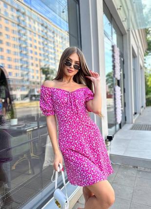 Літня легка сукня 2023 рожева з квітами принт білий5 фото