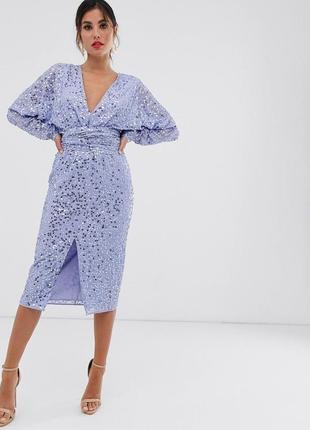 Платье миди с рукавами "летучая мышь" и запахом на талии asos design из пайеток