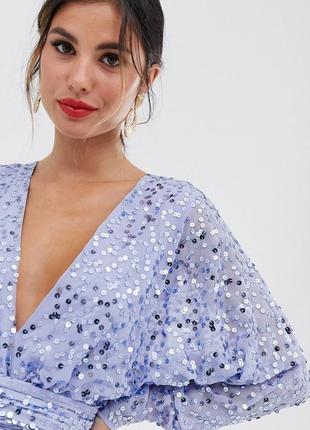 Платье миди с рукавами "летучая мышь" и запахом на талии asos design из пайеток5 фото