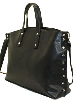 Чёрная женская молодёжная вместительная деловая сумка шоппер с короткими ручками/на плечо8 фото