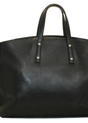 Чёрная женская молодёжная вместительная деловая сумка шоппер с короткими ручками/на плечо4 фото