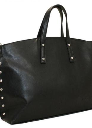 Чёрная женская молодёжная вместительная деловая сумка шоппер с короткими ручками/на плечо5 фото
