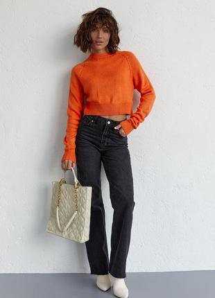Женский вязаный джемпер с рукавами-регланами - оранжевый цвет, l (есть размеры)6 фото