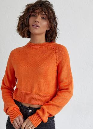 Женский вязаный джемпер с рукавами-регланами - оранжевый цвет, l (есть размеры)5 фото