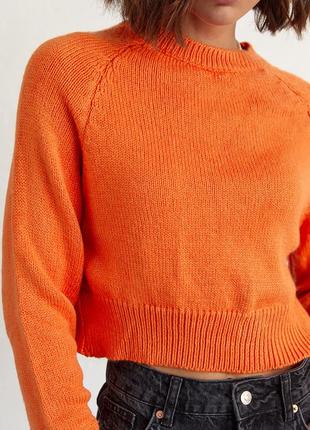 Женский вязаный джемпер с рукавами-регланами - оранжевый цвет, l (есть размеры)4 фото