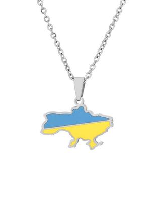 Патриотическая женская цепочка в виде карты и флага украины серебристого цвета2 фото