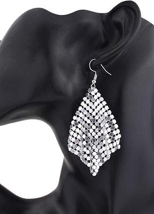 Серьги женские стильные подвески сетчатые цвет серебристый