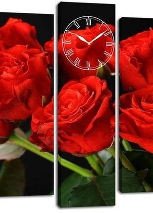 Модульная картина с часами dk букет из красных роз 80x108см (m5c-chf12)
