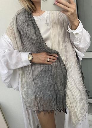 Розкішний лляний шарф жатий градієнт палантин хустка з льону4 фото