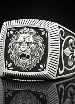 Модное мужское кольцо высокой власти - мужской перстень серебряный лев роскошный перстень со львом,размер 21.5