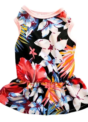 Летнее платье для кошек и мини собаки девочки с цветком 2, трикотажная одежда для животных t0280