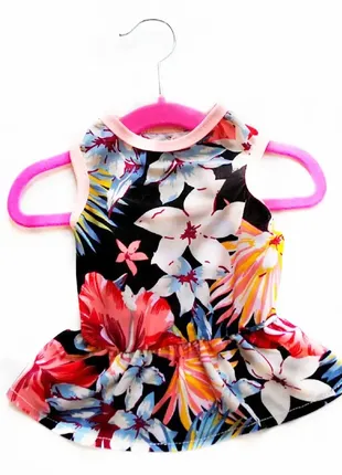 Літнє плаття для котів і мінісобачок дівчинки з квіткою 2, трикотажний одяг для тварин t02802 фото