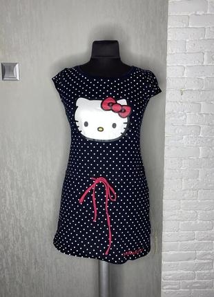 Трикотажная хлопковая ночная ночная рубашка в горошек принт hello kitty h&m, xs