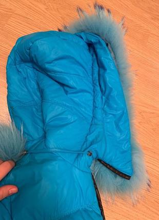 Зимовий пуховик / пухове пальто з капюшоном з натуральним хутром на комірі8 фото