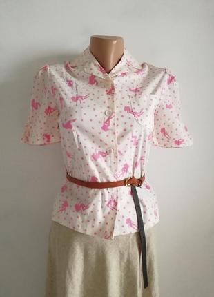 👑нюдова блуза с принтом в стиле пин-ап👑бежевая рубашка в стиле ретро, кантри