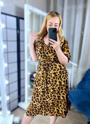Платье рубашка леопардовый с коричневым р.42-482 фото