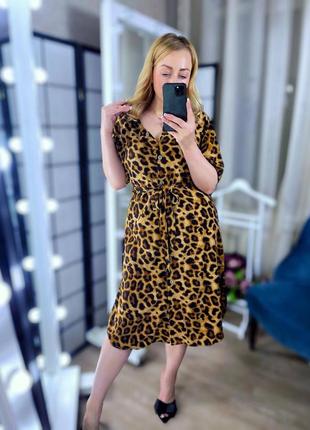 Платье рубашка леопардовый с коричневым р.42-485 фото
