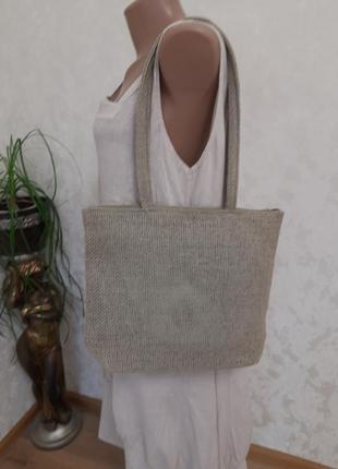 Натуральна сумка шопер плетенка із мішковини2 фото